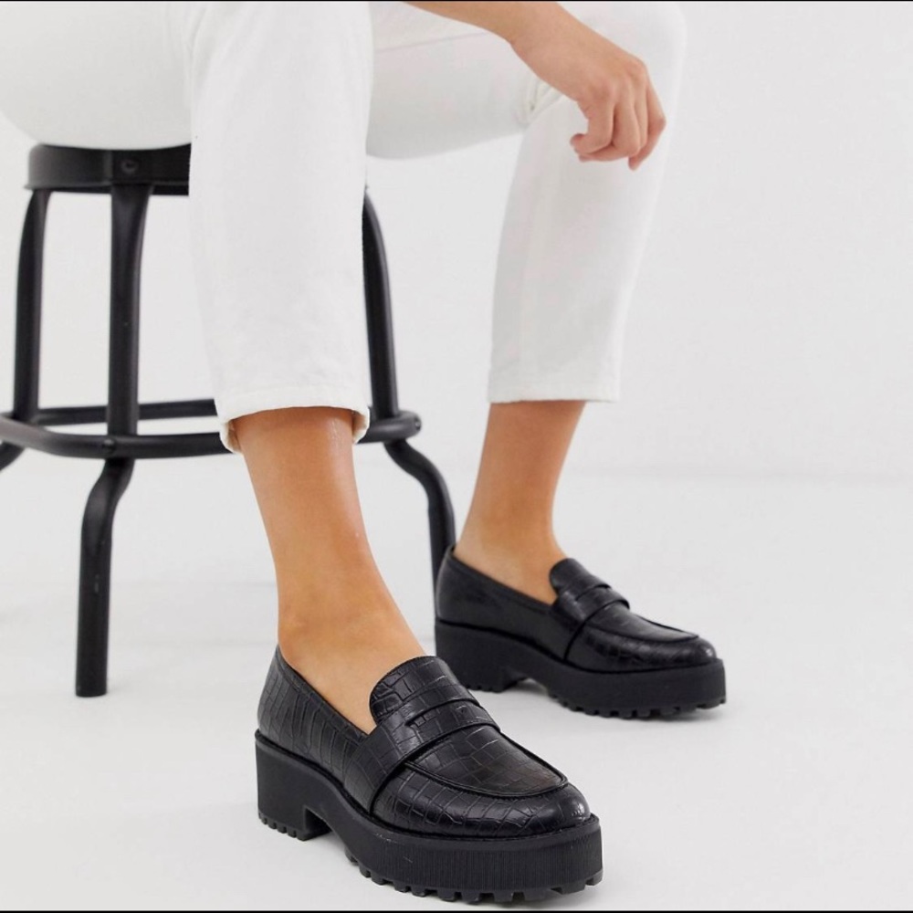 Monki Croc Print Faux Leather Loafers